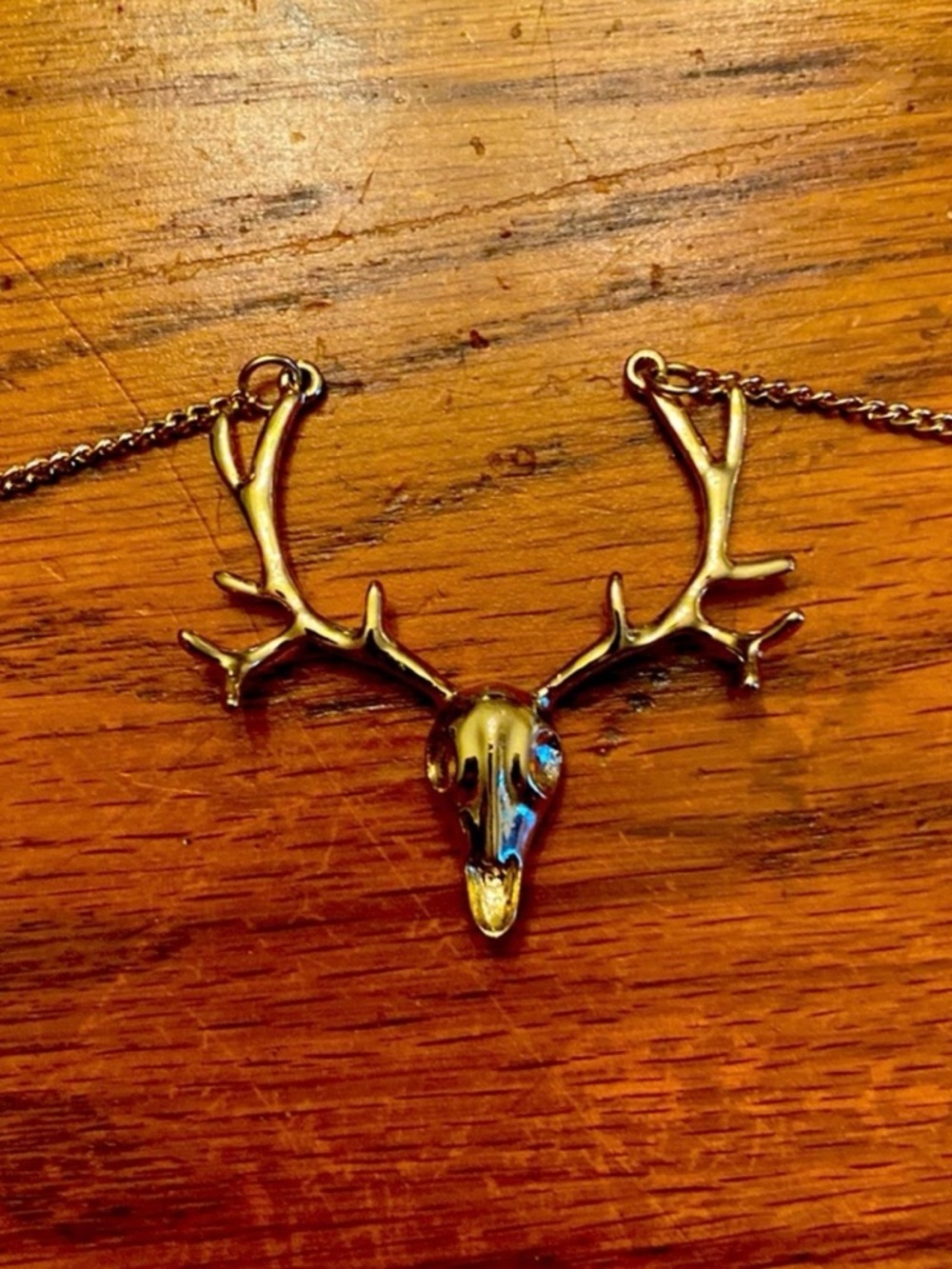 Gold Antler Skull Pendant Necklace - Women Jewelry